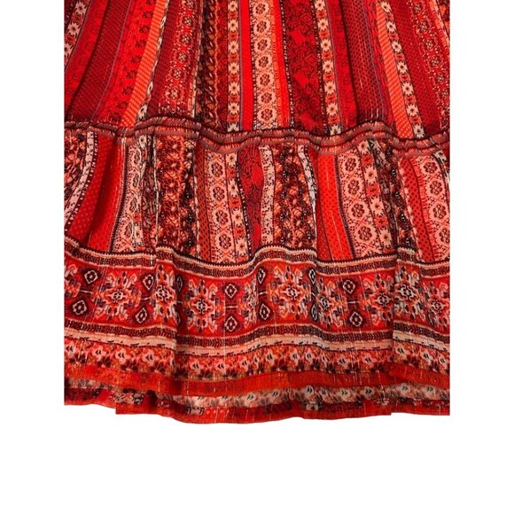 Loft Women's Red Skirt Size L Bohemian Print Elastic Waist‎ - Picture 2 of 7